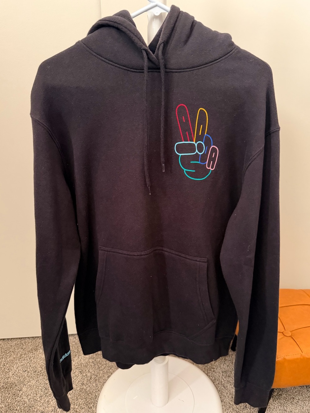 adidas Black Hoodie with Multicolor Peace Hand Graphic